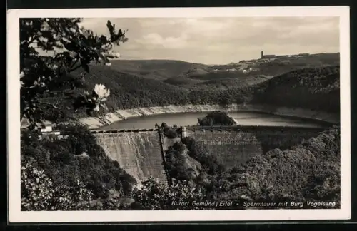AK Gemünd /Eifel, Sperrmauer mit Burg Vogelsang