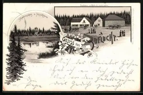 Lithographie Kniebis, Zuflucht, Schwabenschanz u. Aussichtsturm