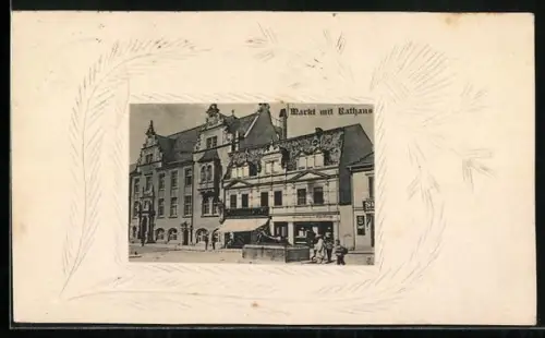 AK Eberswalde, Markt mit Rathaus, Papierkunst
