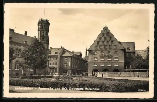 AK Aschersleben, Poststrasse, HO-Gaststätte Volkshaus