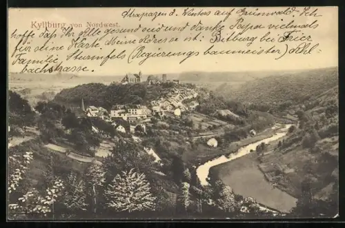 AK Kyllburg, Ortsansicht von Nordwesten, Flusslandschaft