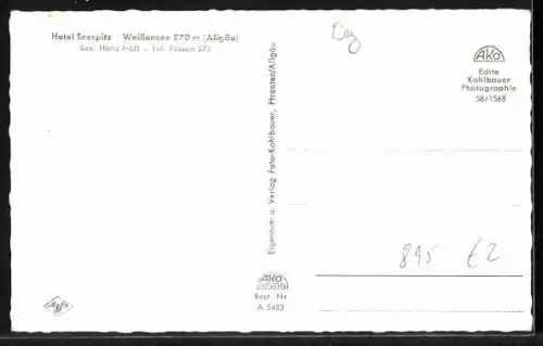 AK Weissensee /Allgäu, Hotel Restaurant Seespitz, Säuling, Füssener Berge