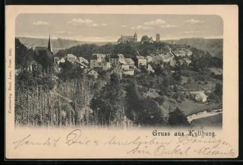 AK Kyllburg, Gesamtansicht mit Kirche und Burgruine