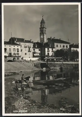 AK Ascona, Uferpartie mit Turm