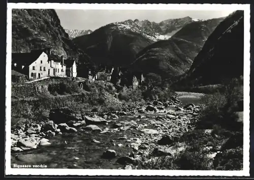 AK Bignasco vecchia /Valle Maggia, Panorama mit Bergen