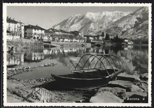 AK Ascona, Panorama mit Boot