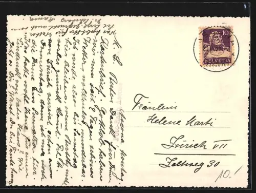 AK Ascona, Panorama mit Boot