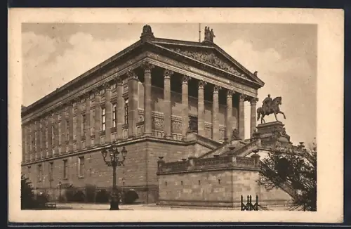 AK Berlin, Nationalgalerie mit Denkmal Friedrich Wilhelm IV