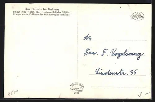 AK Osnabrück, Rathaus mit Strassenpartie