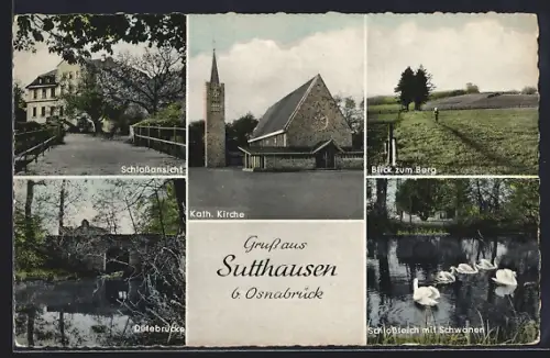 AK Sutthausen bei Osnabrück, Kath. Kirche, Schloss, Dütebrücke