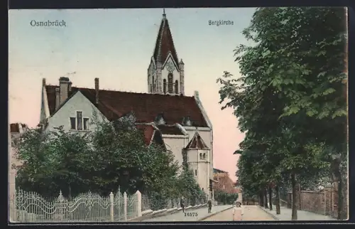 AK Osnabrück, Bergkirche mit Strassenpartie