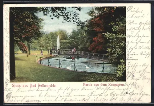 AK Bad Rothenfelde, Partie aus dem Kurgarten mit Springbrunnen