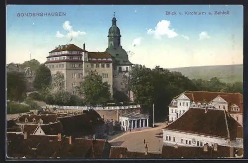 AK Sondershausen / Thüringen, Blick vom Kirchturm auf das Schloss