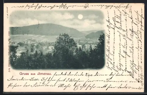 AK Ilmenau / Thüringen, Panorama bei Mondschein