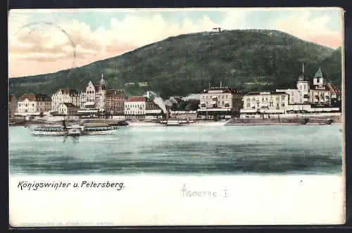 AK Königswinter, Uferpartie mit Petersberg