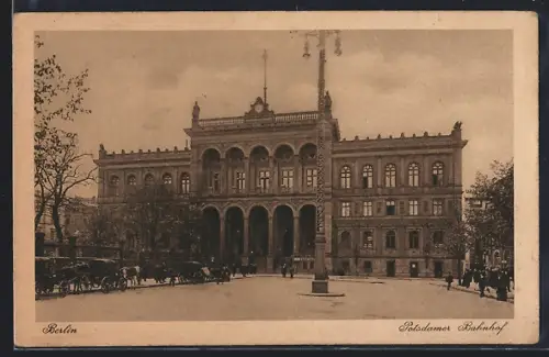 AK Berlin-Tiergarten, Potsdamer Bahnhof mit Kutschen