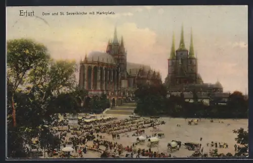 AK Erfurt, Dom und St. Severikirche mit Marktplatz