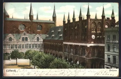 AK Lübeck, Rathaus aus der Vogelschau