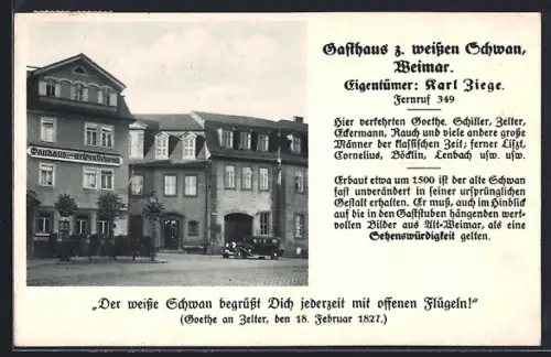 AK Weimar / Thüringen, Gasthaus z. weissen Schwan