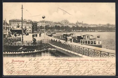 AK Hamburg, Landungsplatz der Dampfbote und Alster-Pavillons