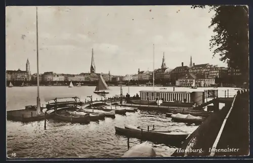 AK Hamburg, Binnenalster, Boote, Stadtpanorama