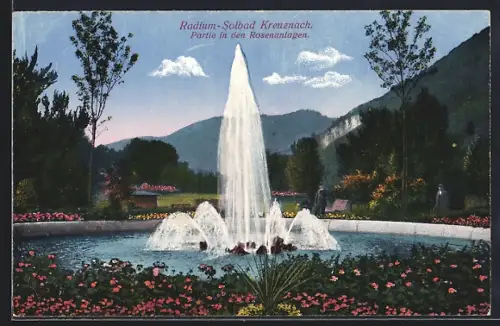 AK Bad Kreuznach, Radium-Solbad, Partie in den Rosenanlagen