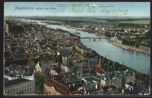 AK Magdeburg, Blick vom Dom auf Stadt und Elbe
