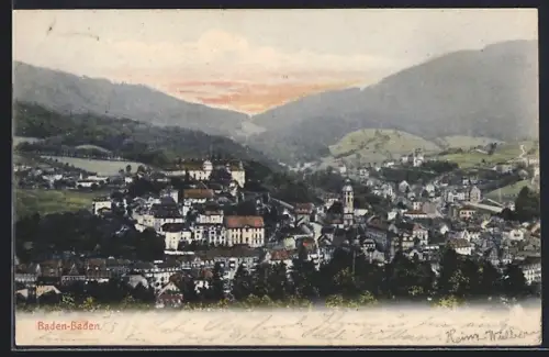 AK Baden-Baden, Stadtansicht mit umliegenden Hügeln