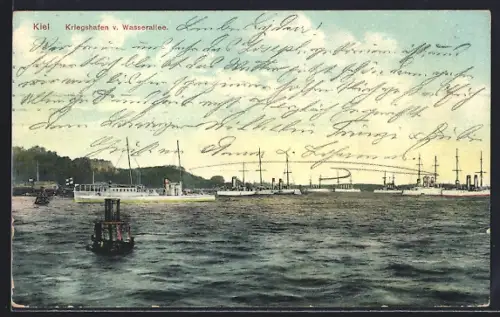 AK Kiel, Kriegshafen von Wasserallee, Schiffe, Hafenanlagen