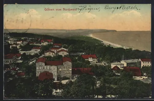 AK Göhren / Rügen, Blick vom Nordperd auf Ort und Küste