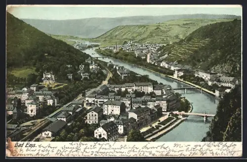 AK Bad Ems, Gesamtansicht mit Lahn und Brücken