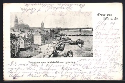AK Köln a. Rh., Panorama vom Malakoffturm, Rhein, Brücke, Dom