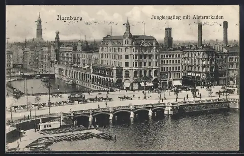 AK Hamburg, Jungfernstieg mit Alsterarkaden