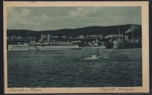 AK Sassnitz a. Rügen, Dampfschiff, Hafenanlagen