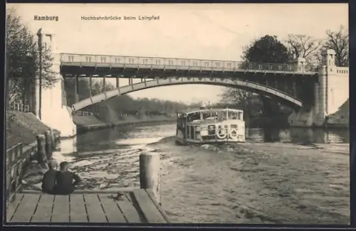 AK Hamburg-Winterhude, Hochbahnbrücke beim Leinpfad