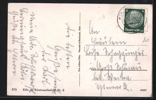 AK Köln, Dom und Altstadt im Scheinwerferlicht