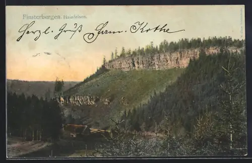 AK Finsterbergen, Hainfelsen, Waldlandschaft