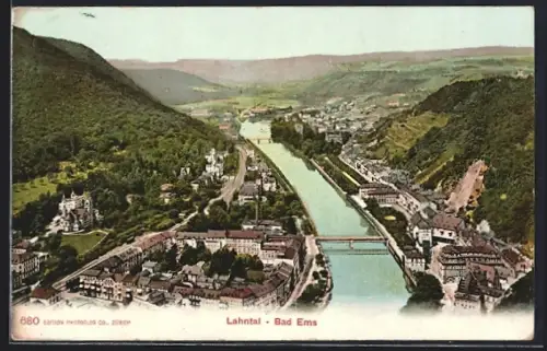 AK Bad Ems, Lahntal, Flusslauf, Brücken, Stadtansicht