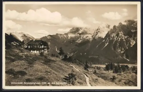 AK Mittenwald, Kranzberghaus mit Karwendel