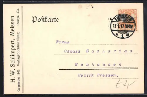 AK Meissen / Elbe, Korrespondenzkarte der Verlagsbuchhandlung H. W. Schimpert