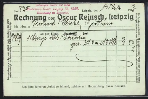 AK Leipzig, Rechnung von Oscar Reinsch, Südfrucht-Import
