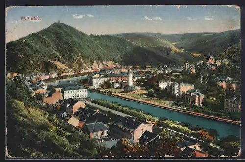 AK Bad Ems, Gesamtansicht mit Fluss und umliegenden Bergen