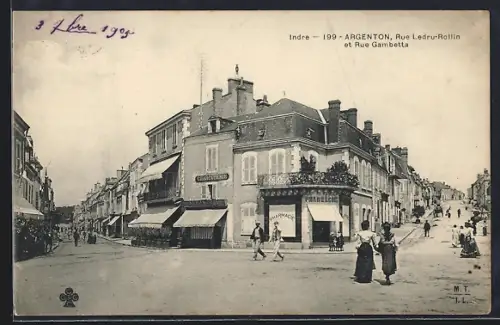 AK Argenton, Rue Ledru-Rollin et Rue Gambetta, Strassenpartien