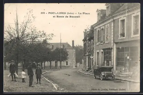 AK Poulaines /Indre, La Place et Route de Buxeuil