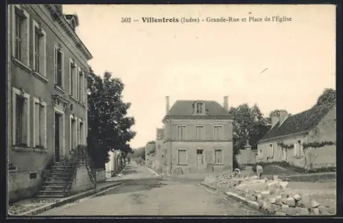 AK Villentrois /Indre, Grande-Rue et Place de l`Église