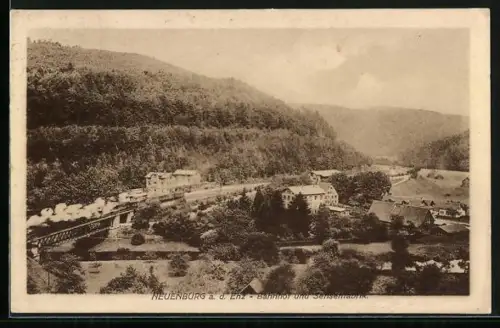 AK Neuenbürg a. d. Enz, Bahnhof und Sensenfabrik