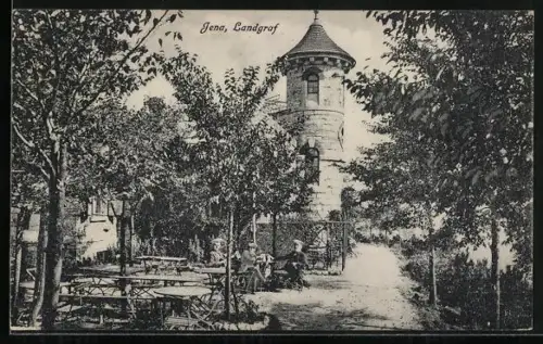 AK Jena, Gasthaus Landgraf, Aussichtsturm, Biergarten