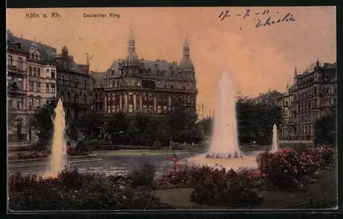AK Köln-Neustadt, Deutscher Ring, Springbrunnen, Stadtansicht