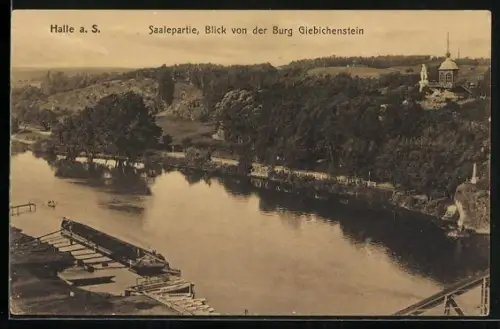 AK Halle a. S., Saalepartie, Blick von der Burg Giebichenstein