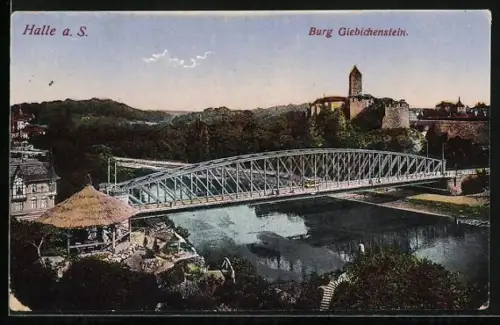 AK Halle a. S., Burg Giebichenstein, Brücke, Pavillon an der Saale